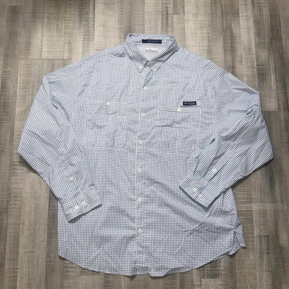 Columbia PFG Super Tamiami Mens XL Shirt Omni-Shade Check Fishing Vented Plaid